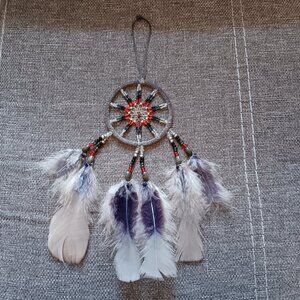 Custom Cherokee Dream Catcher (Gray, Red, Siver & Blue)